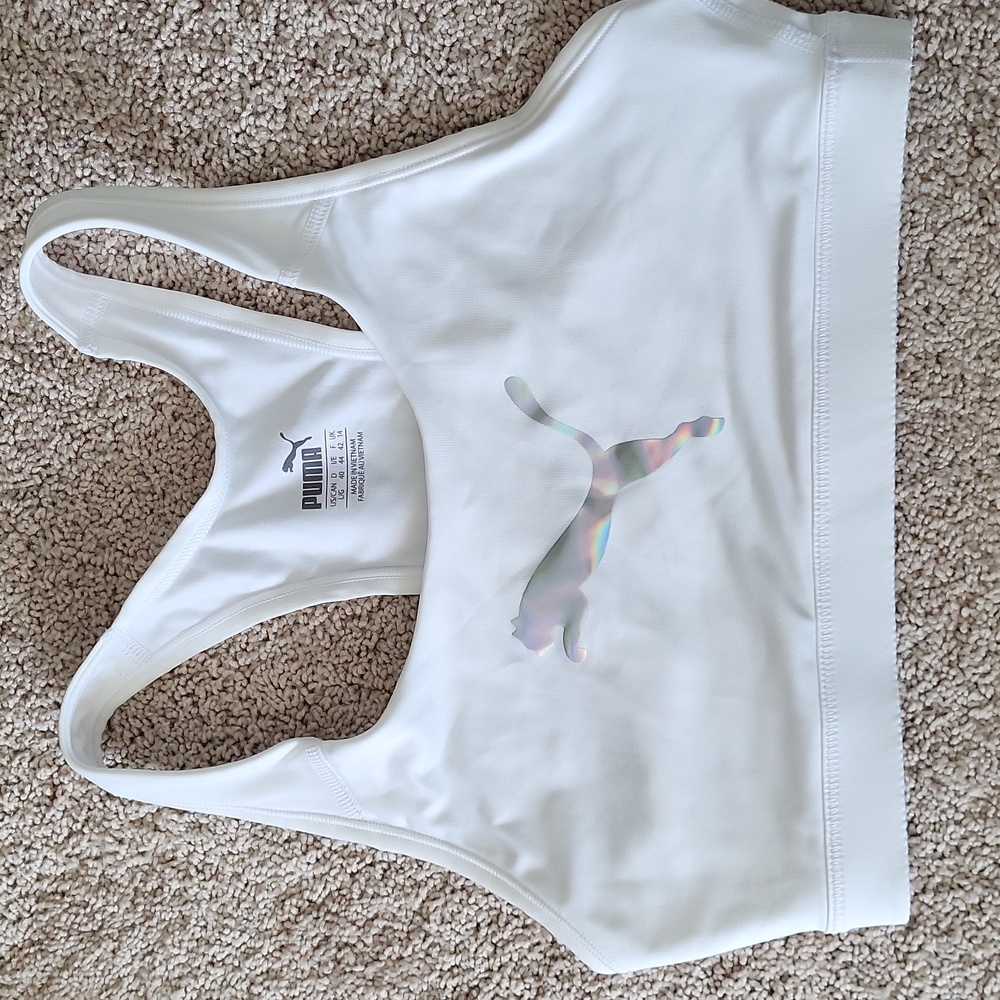 Holographic puma white sport bra